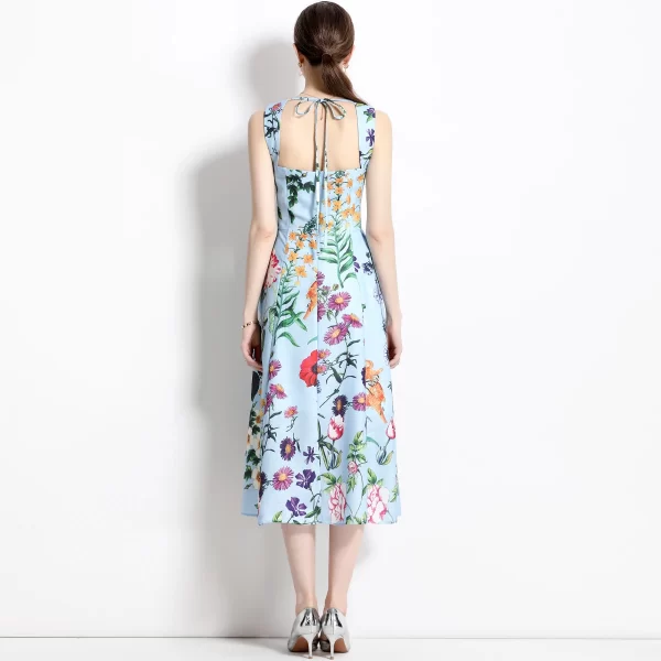 LE1489 Elegant Dress 2025 Women's New Floral Print Wide Shoulder Strap Suspender Backless Beach Holiday Mid-length Dress - Image 6