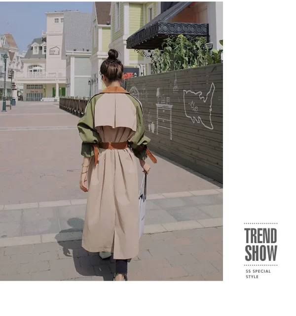 LE4573 Spliced Trench Coat Female New Autumn Long Loose Casual Popular British Wind Trench Coat - Image 5