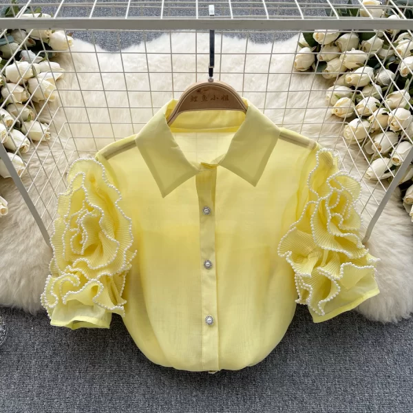 LE4041 Retro Court Gauze Shirt Three-Dimensional Flower Design Sense Niche Unique Daughter Miss Light Luxury Blouse