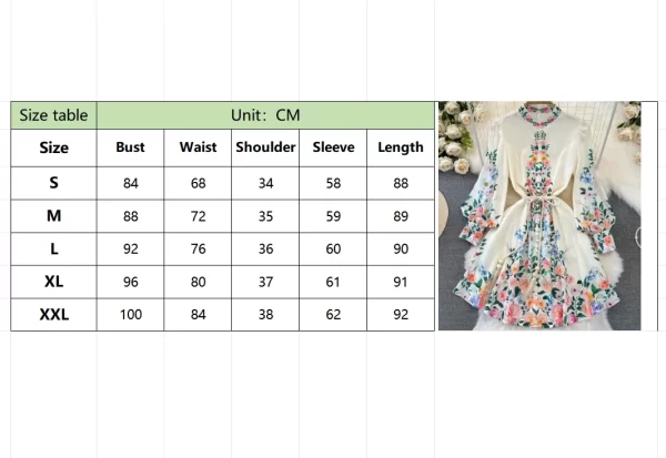 LE1941 Spring Style Bubble Long Sleeve Dress Stand Collar Retro Belted Single-Breasted A-Line Floral Printed Dresses - Image 6