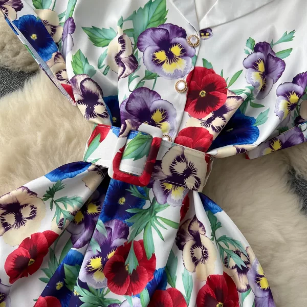 LE1651 Summer New French Socialite High-End Suit Tie Belt Dress Temperament Business Party Ladies Boutique Floral Print Dress - Image 5