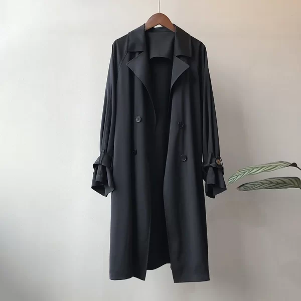 LE4540 Autumn New Long Coat Thin Trench Coat Women Long Temperament Loose Solid Color Over the Knee Coat - Image 2