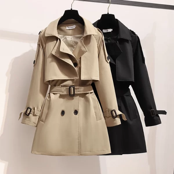 LE1729 Autumn Women Short Trench Coat Casual Streetwear Double Breasted Belt Female Blazer Coats British Wind Loose Fit Outwear