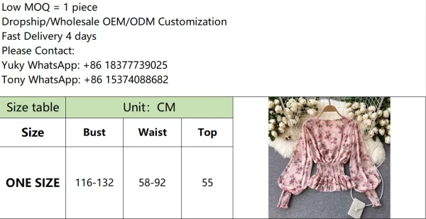 LE4015 Chiffon Long Sleeve Shirt Women'S Waist Slimming Temperament V-Neck Slim Short Puffed Sleeves - Image 6