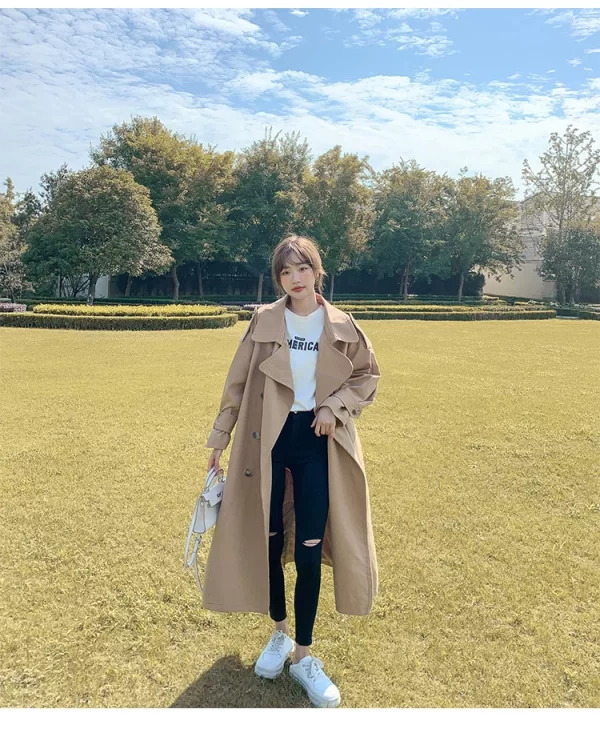 LE4557 Trench Coat Female Autumn Design Sense Small Temperament Long Coat Long Over the Knee Coat Trend Fashion - Image 3