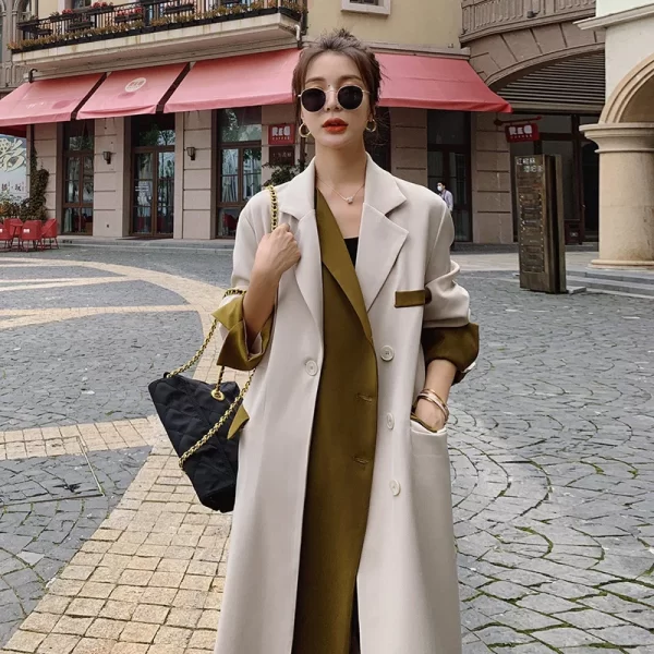 LE4561 New Spring and Autumn New Korean Women Trench Coat Loose Design Sense of Small British Style Slim Long Coat