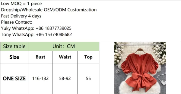 LE4036 Design Sense Pleated Bubble Sleeve French Shirt Lady Sweet Bow Waist Folding Lotus Leaf Pleated Blouse Lady - Image 6