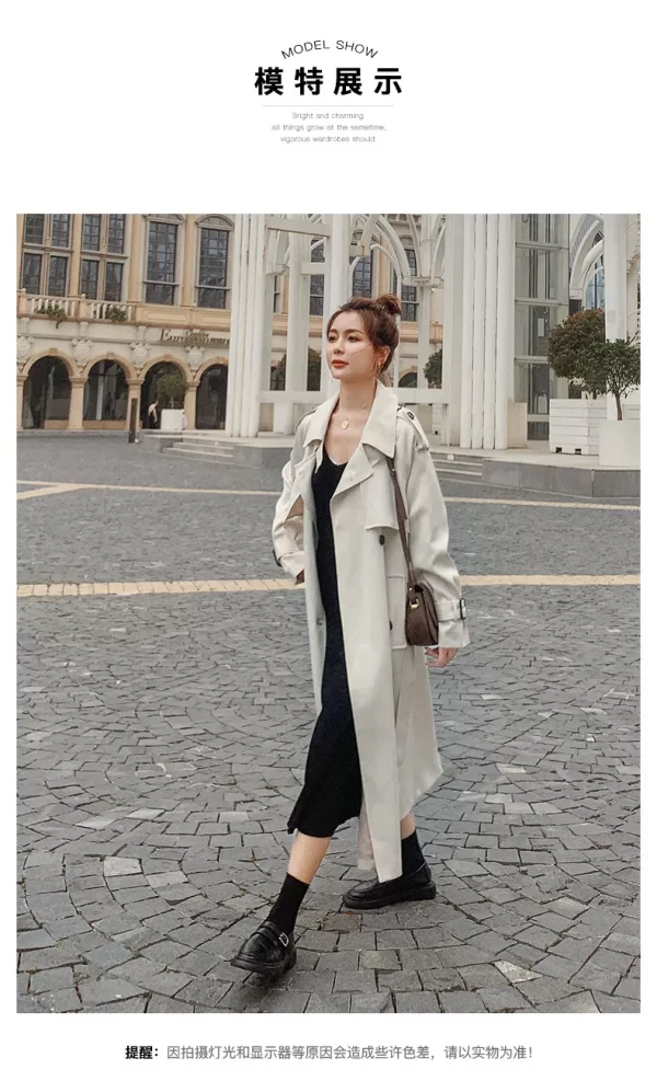 LE4580 Boutique Temperament Trench Coat Women'S Long Small Over the Knee Coat Spring Khaki Women'S Trench Coat - Image 4