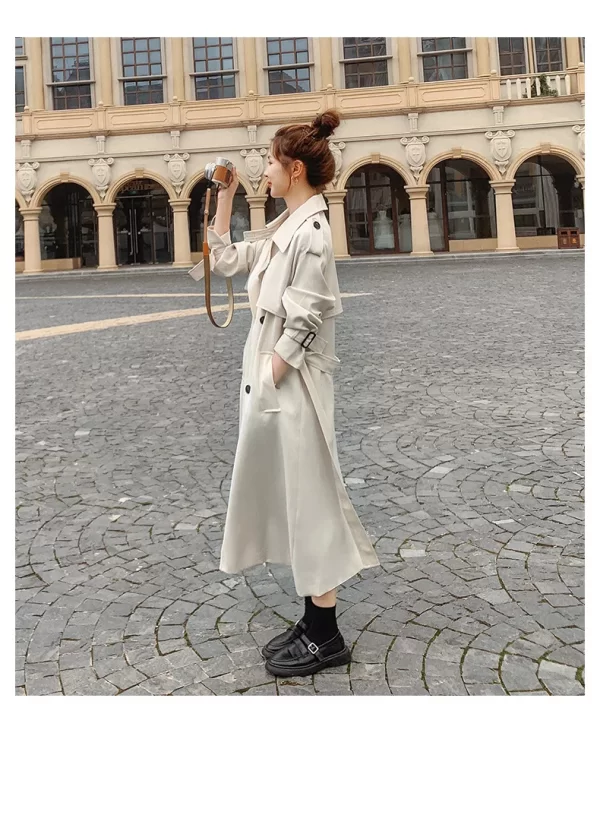 LE4580 Boutique Temperament Trench Coat Women'S Long Small Over the Knee Coat Spring Khaki Women'S Trench Coat - Image 5