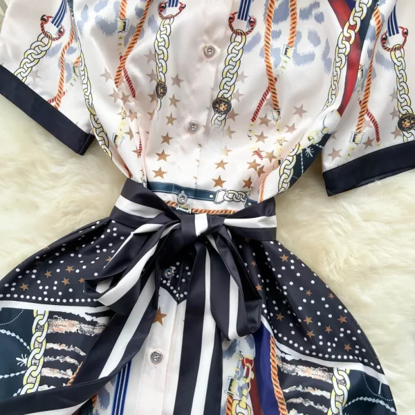 LE1658 Women New Fashion Spring Autumn Court Elegant Printing Single-breasted Thin A-Line Short Sleeve Vintage Dress - Image 4