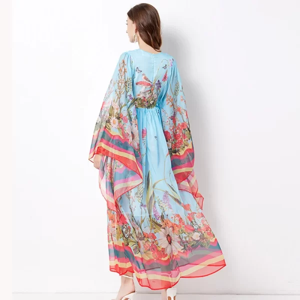 LE1530 Classic Art Pattern Dress Classical Crew-Neck Flared Long-Sleeved Loose Print Dress Tensilk Holiday Folded Maxi Dress - Image 4