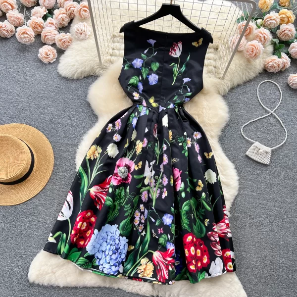 LE1917 2025 Socialite Banquet Evening Dress Summer French Slimming Temperament A-Line Sleeveless Lady Fold Floral Printed  Dress - Image 2