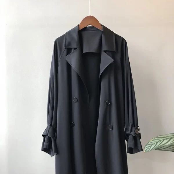 LE4540 Autumn New Long Coat Thin Trench Coat Women Long Temperament Loose Solid Color Over the Knee Coat - Image 3