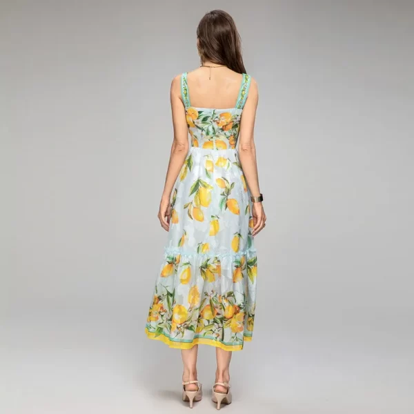 LE1644 2025 Summer New Glitter Silk Burned Diamond Sequin Lemon Print Backless Dress Women'S Vacation Ethereal Halter Dress - Image 4