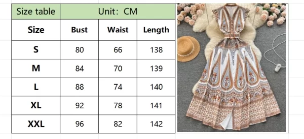 LE1907 2025 Spring Palace Style Print Dress Spring Women Elegant V-Neck Breasted Belted Flying Sleeve Holiday Maxi Casual Dress - Image 6