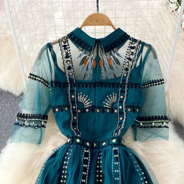 LE2140 Summer Haute Gauze Embroidered Women'S Dress Socialite Party Tulle Evening Dress Elegant Holiday Women Midi Dress - Image 2