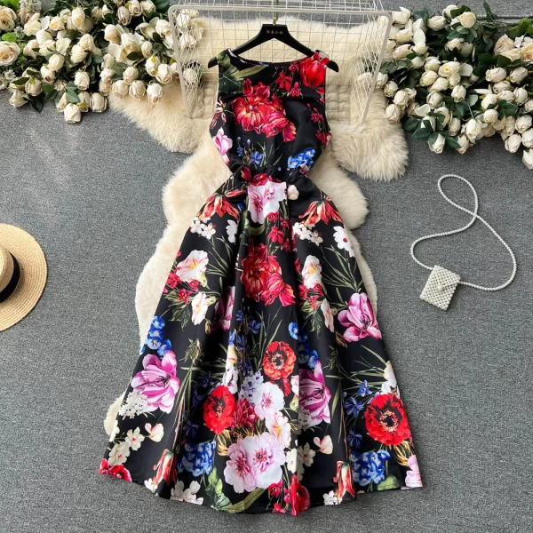 LE1919 2025 Summer Flower Series Printed Evening Dress Gentle Sleeveless A-Word Midi Dress Ladies Office Party Casual Dress - Image 2
