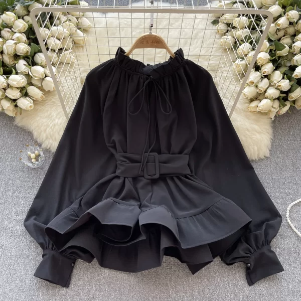 LE4021 Light Luxury French Retro Court Style Waist Tied With Ruffled Shirt Female Niche Chic Long-Sleeved Blouse - Image 2