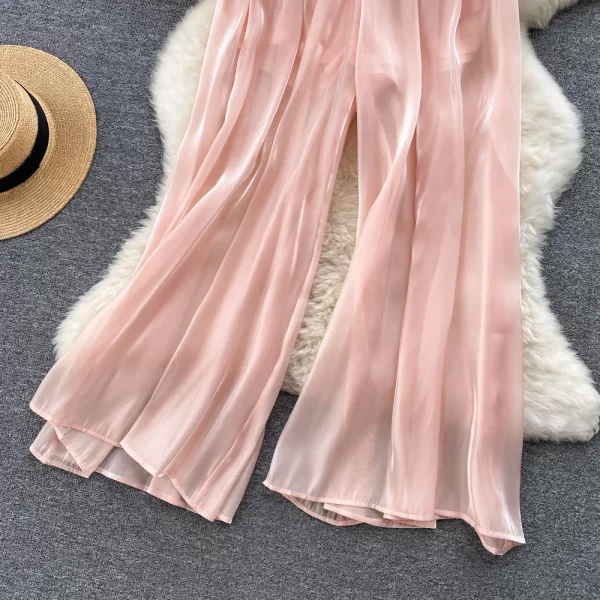 Women Shinny Gauze Wide Leg Pants High Waist See Through Long Trousers Lady Loose Casual Pants - Image 6