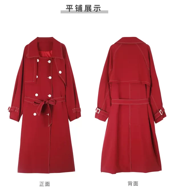 LE4568 Pure Color Trench Coat Women Spring and Autumn Fashion High-End Atmosphere Small Bright Line Long Coat - Image 6