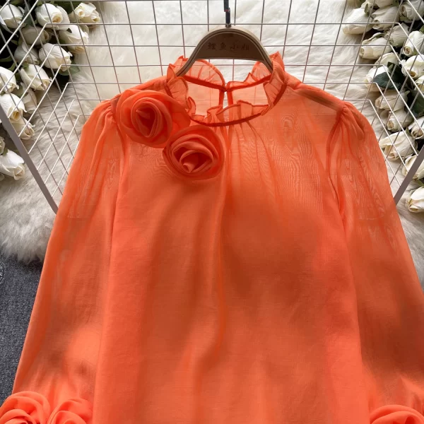 LE4001 French Shirt Niche Stereoscopic Age Reduction With Solid Color Chiffon Shirt Women'S Long-Sleeved - Image 5