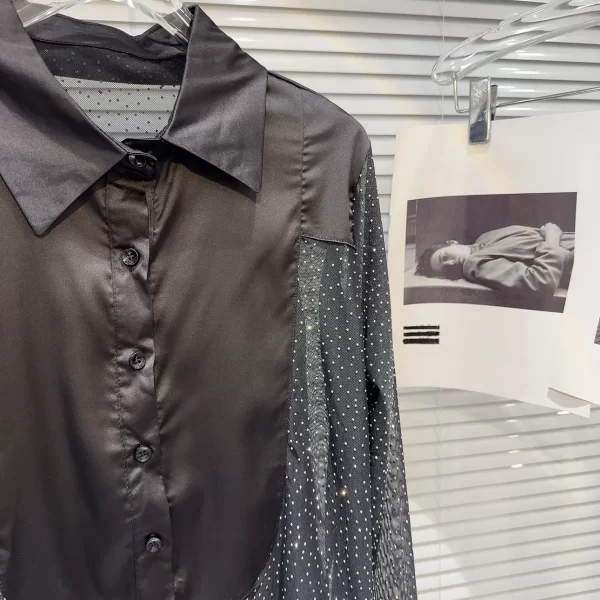 LE2062 New Dark Spice Girl Full of Stars Hot Diamond Mesh Stitching Shirt - Image 4