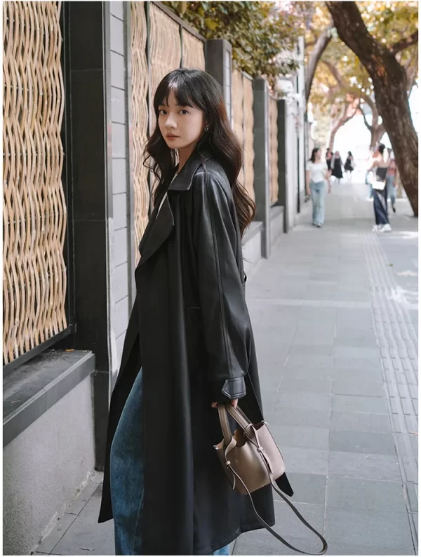 LE4548 New Autumn and Winter Leather Trench Coat Temperament Plus Fur Coat Aliexpress Foreign Trade Cross-Border - Image 3