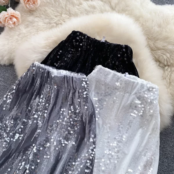 Women Fashion Sequin Long Trousers High Waist Wide Leg Pants Lady Street Wear Casual Pants - Image 5