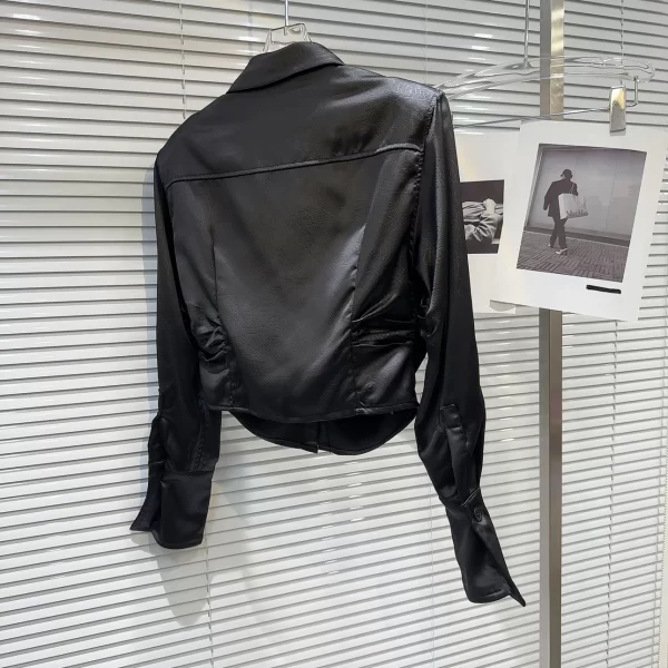 LE2059 New Niche Texture Mercerized Cotton Pleated Edge Dark Spice Blouse - Image 2