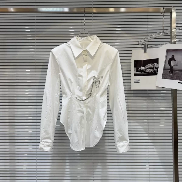 LE2045 New Style of Temperament Socialite Metal Chain Pin Design Waist Long Sleeve Shirt