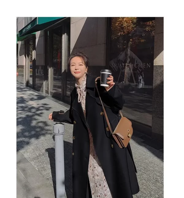 LE4567 White Fashion Trench Coat Women'S Mid-Long Spring and Autumn New Casual Loose Hepburn Style Coat - Image 5