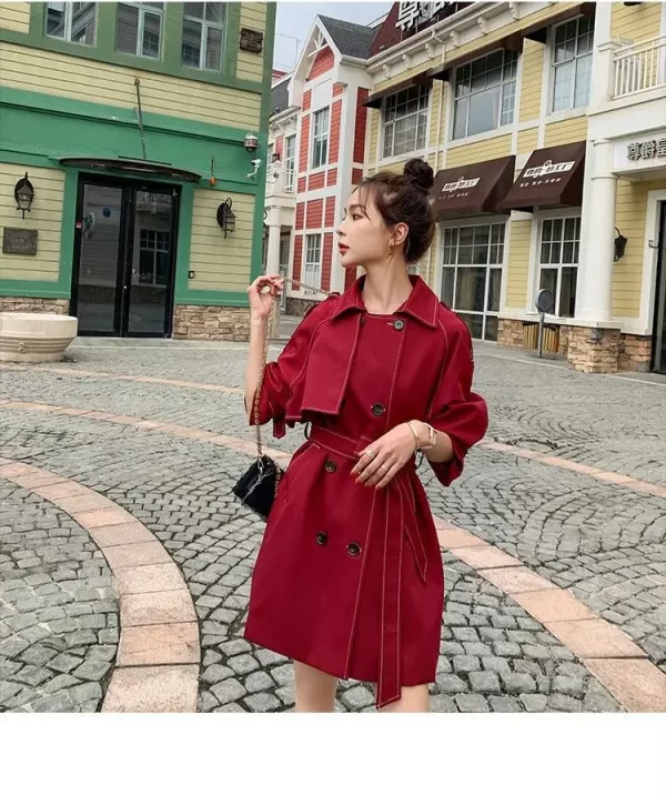 LE4576 British Wind Trench Coat Small in the Long Spring and Autumn New Loose Thin Bright Line Women Coat - Image 5