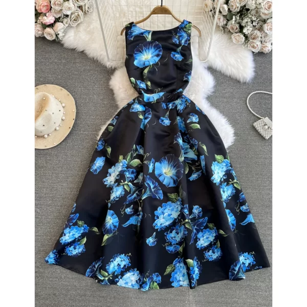 LE1944 Fashion O-Neck Slim Midi Women'S Sleeveless Dress Petunia Printed Three-Dimensional Tailoring Vest Dress - Image 2