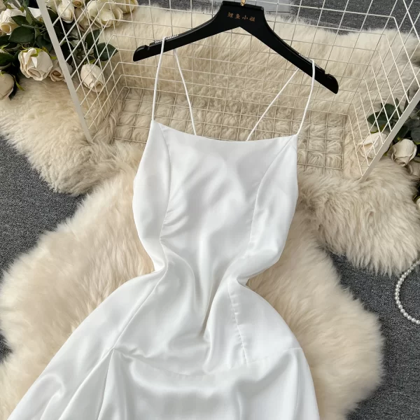 LE2071 Senior Sense Dress Spring Women Design Sense Irregular Slip Dress French Square Collar Temperament Dress With Sleeves - Image 3