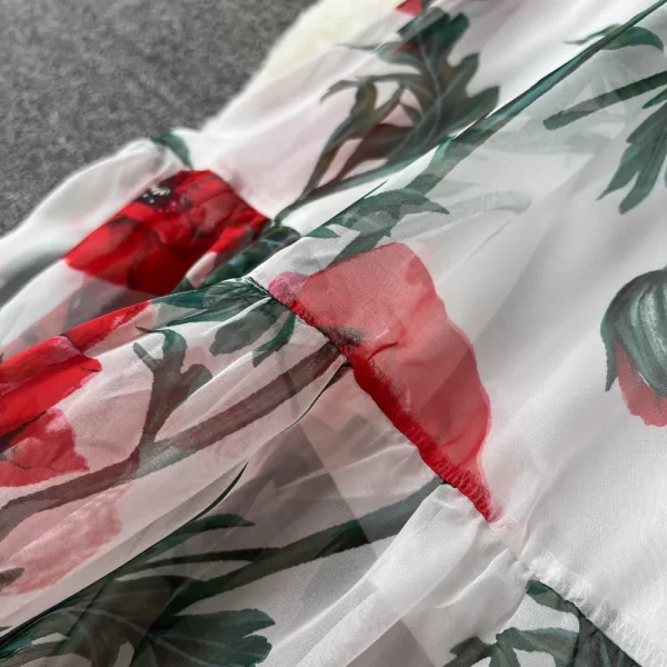 LE1467 Pastoral Style Floral Print Suspender Dress Elastic Waist Fold Retro Super Fairy Flowing Hemline Mid-Length Women'S Dress - Image 6