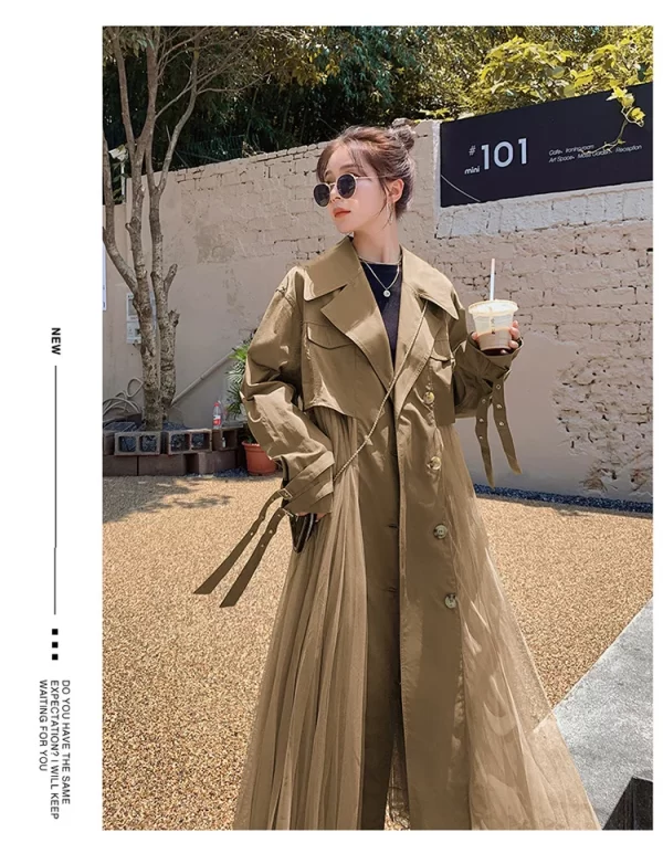 LE4550 Autumn Trench Coat Women'S French Gauze Patchwork Casual  Outerwears Temperament Coat - Image 2