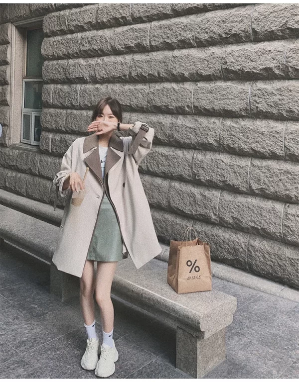 LE4570 Temperament in the Long Coat Coat Women 2025 New Early Spring and Autumn Contrast Color Trench Coat