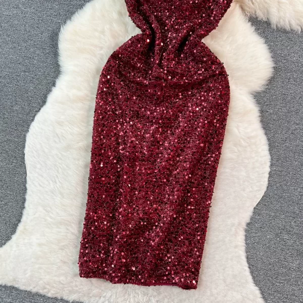 LE1458 French High-Grade Temperament Organza Splicing Sequins Strapless Dress Sexy Pencil Hip Dress Celebrity Style Dress - Image 3