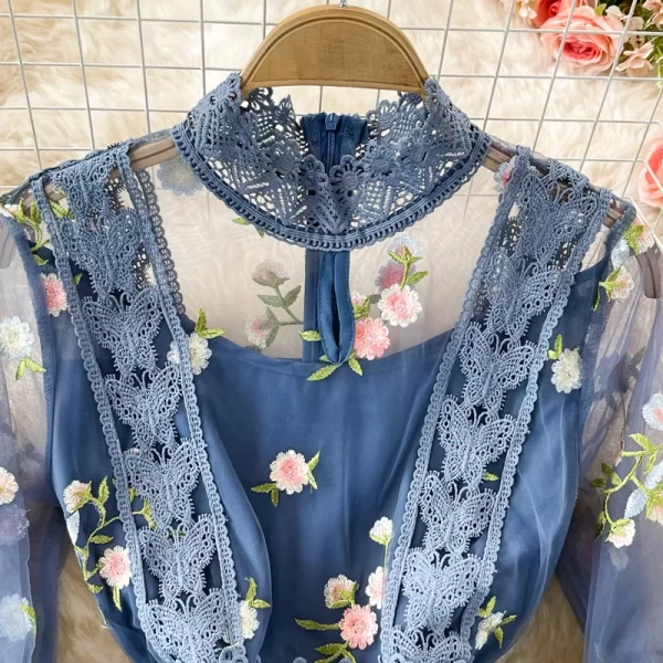 LE2139 Elegant Embroidery Midi Women'S Dress Chic Mesh Fairy Sweet Dress Luxury Holiday Dinner Dress Flowing Tulle Gown - Image 3