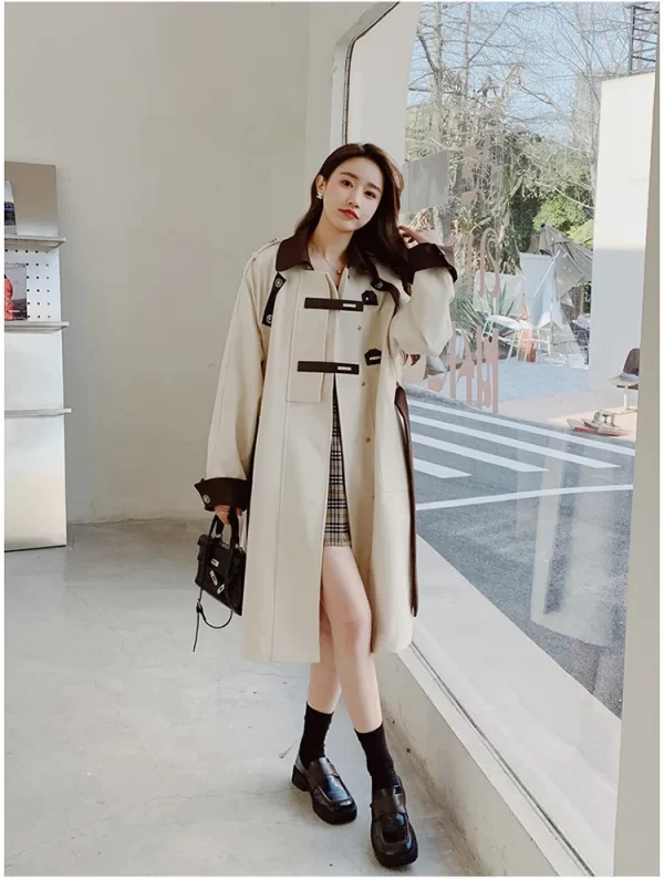 LE4565 Spring Dress Outerwears Gentle Sweet Patchwork Trench Coat Woman Trench Coat Female - Image 4