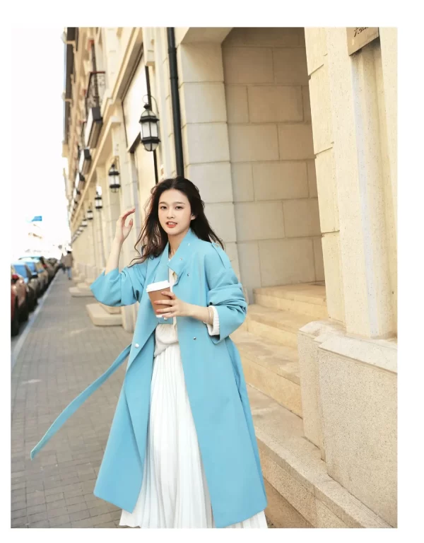 LE4575 New Blue Trench Women'S Mid-Length Spring Dress Hepburn Style Goddess Fan Drooping Lace-Up Coat Coat - Image 5