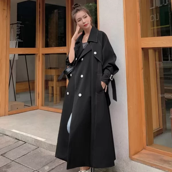 LE4568 Pure Color Trench Coat Women Spring and Autumn Fashion High-End Atmosphere Small Bright Line Long Coat - Image 2