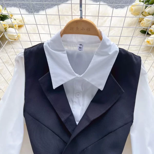 LE2073 Fashion Casual Suit Women'S New Korean Version of Loose White Shirt Short Waistcoat Looks Thin Girl Two-Piece Set - Image 4