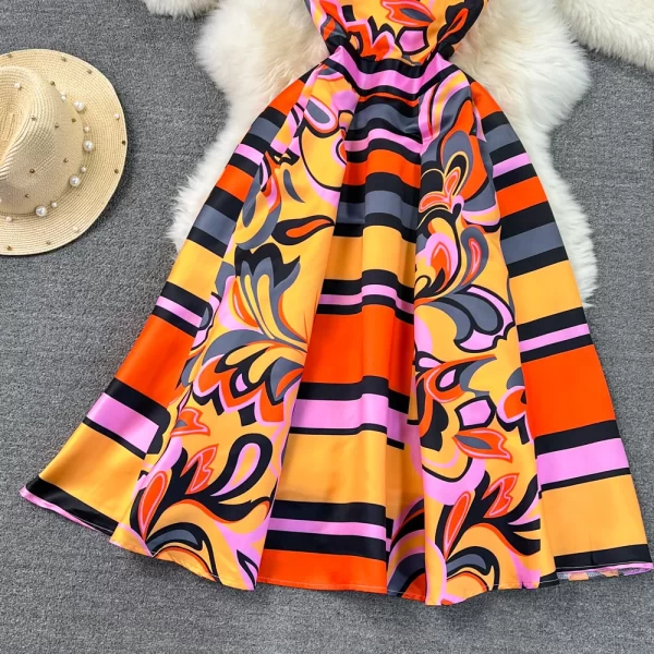 LE1407 Senior Sense of Retro Sleeveless Round Neck Print Boutique Dresses Elegant Large Hem Evening Long Dresses - Image 3