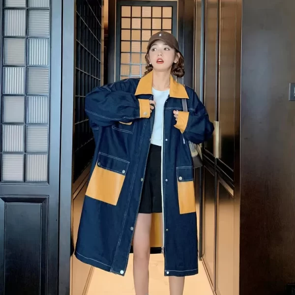 LE4501 Gentle Tie Long Coat Women Wear With Denim Trench Coat Female Spring and Autumn Casual Pop Coat