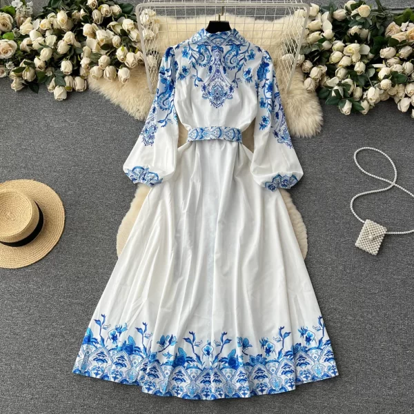LE1652 Boutique's Hot Sale Women's A-Line Single-Breasted Bubble Long-Sleeved Elegant Classical Printed Patterns Cloth - Image 2