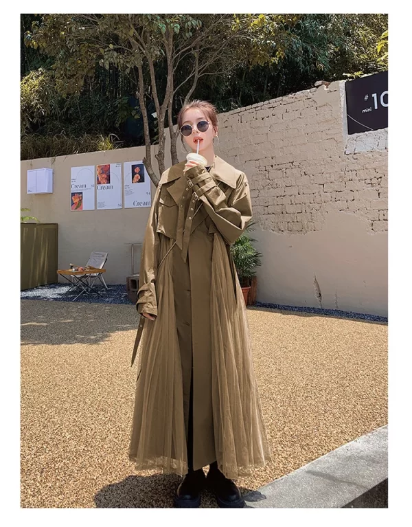 LE4550 Autumn Trench Coat Women'S French Gauze Patchwork Casual  Outerwears Temperament Coat - Image 4
