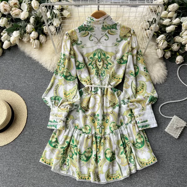 LE1464 Courtly Style Dress Spring Lantern Sleeve Bindings Lace Edge Vintage Socialite Demeanor Office Dating Women'S Dress - Image 2