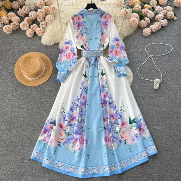 LE1899 2025 Spring Women'S Clothing Floral Print Shirt Dress Socialite Long Puff Sleeve Dress Socialite Office Party Maxi Dress - Image 4