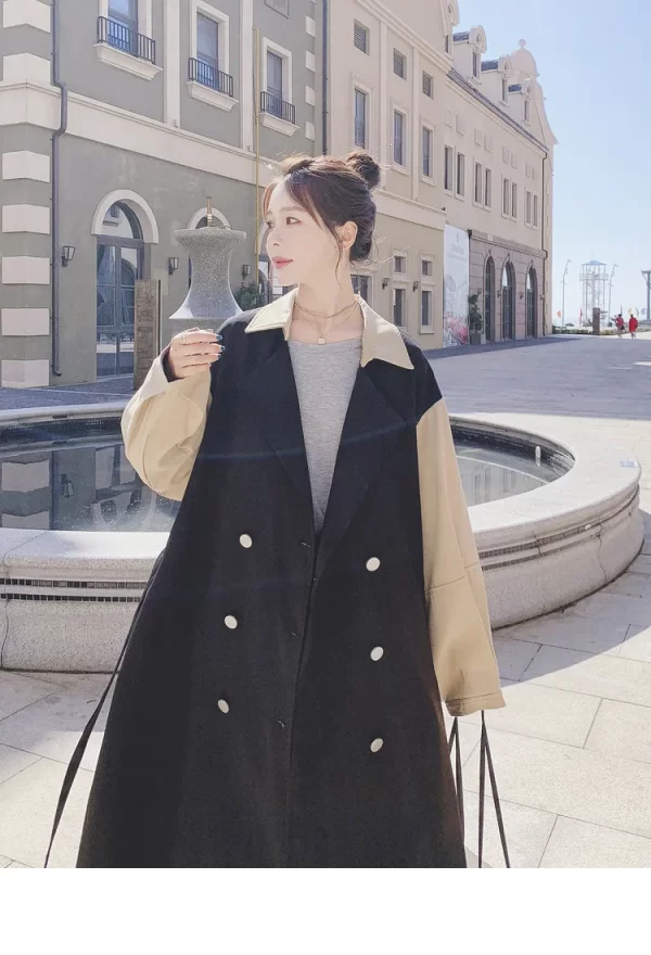 LE4562 Autumn New Design Sense Long Coat Women Trench Coat Women'S Autumn Mid-Length Over the Knee Slimming Black Coat - Image 5